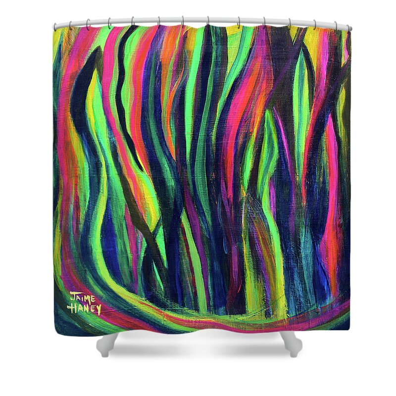 Art Shower Curtain featuring the painting Watch Your Tongue by Jaime Haney