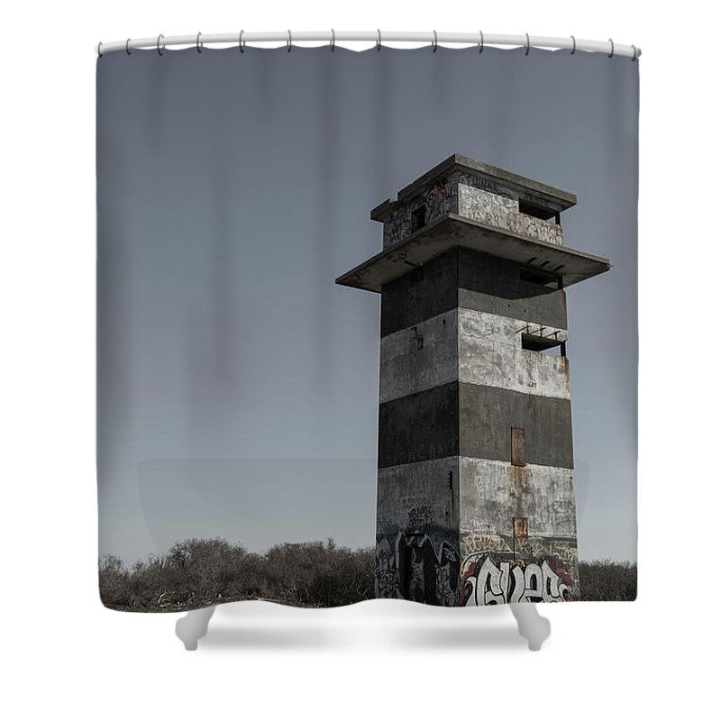 Tower Fort Cape Cod Ma Mass Massachusetts Outside Outdoors Watch Watchtower Shower Curtain featuring the photograph Watching by Brian Hale