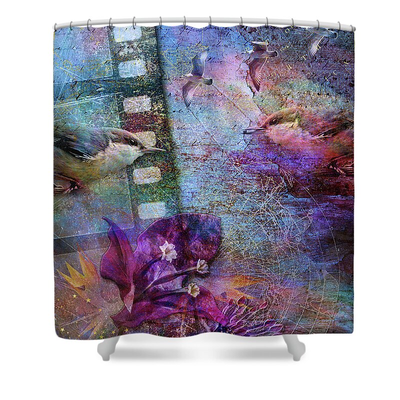 Watching Wildlife Shower Curtain featuring the digital art Watching the Wild World by Linda Carruth