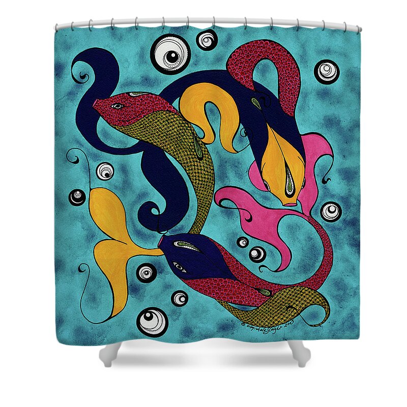 Fish Shower Curtain featuring the mixed media Water Dance by Michele Sleight