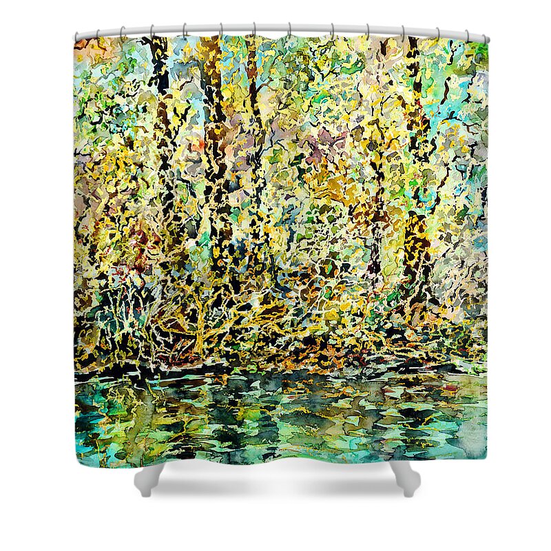 Watercolor Shower Curtain featuring the painting Water Kissing Land by Almo M