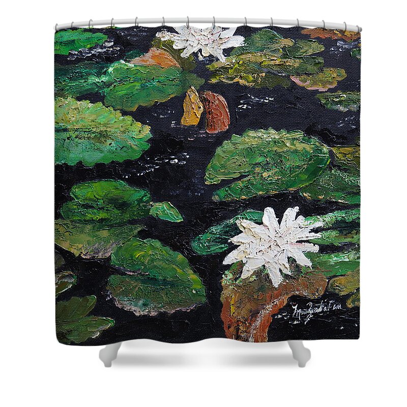 Flowers Shower Curtain featuring the painting water lilies II by Marilyn Zalatan