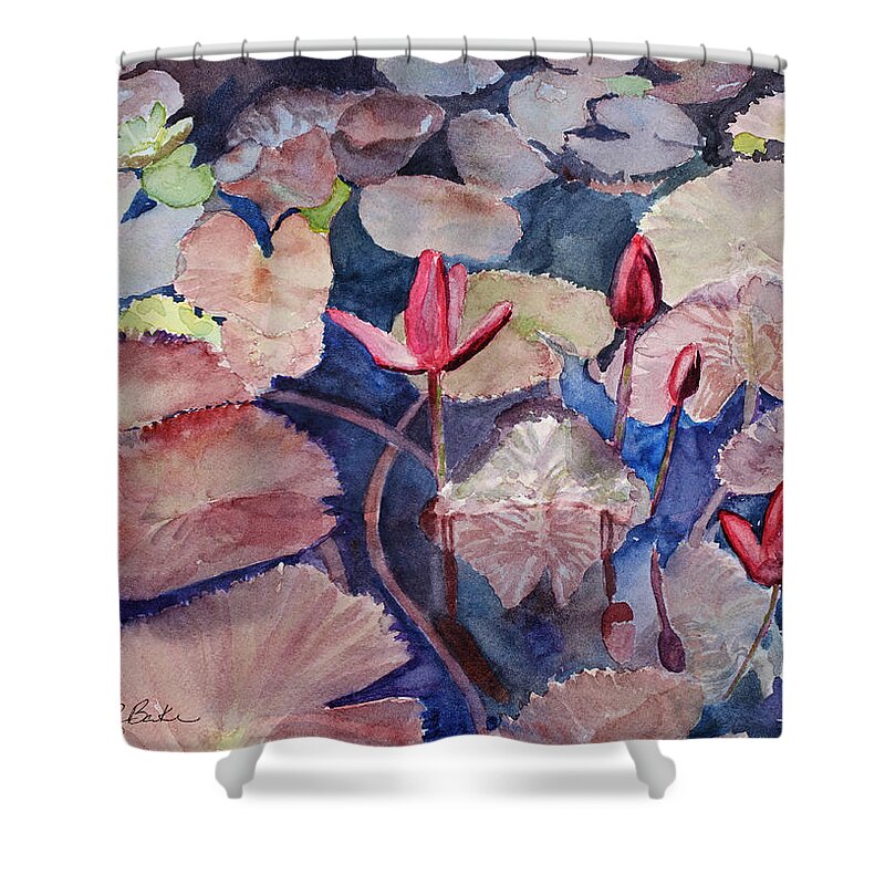 Waterlilies Shower Curtain featuring the painting Water Lily Reverie by Mary Benke