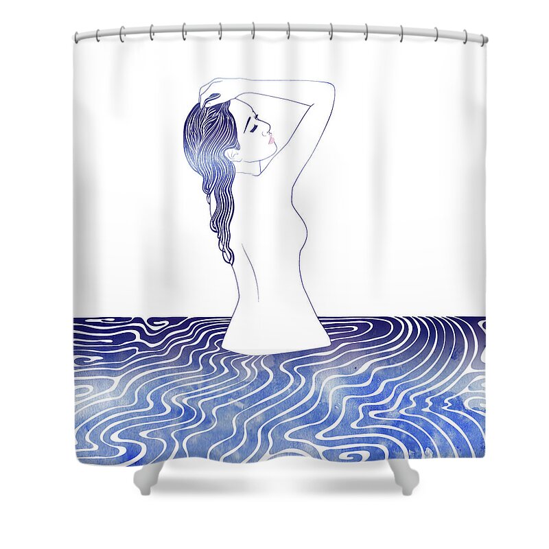 Beauty Shower Curtain featuring the mixed media Water Nymph LVI by Stevyn Llewellyn