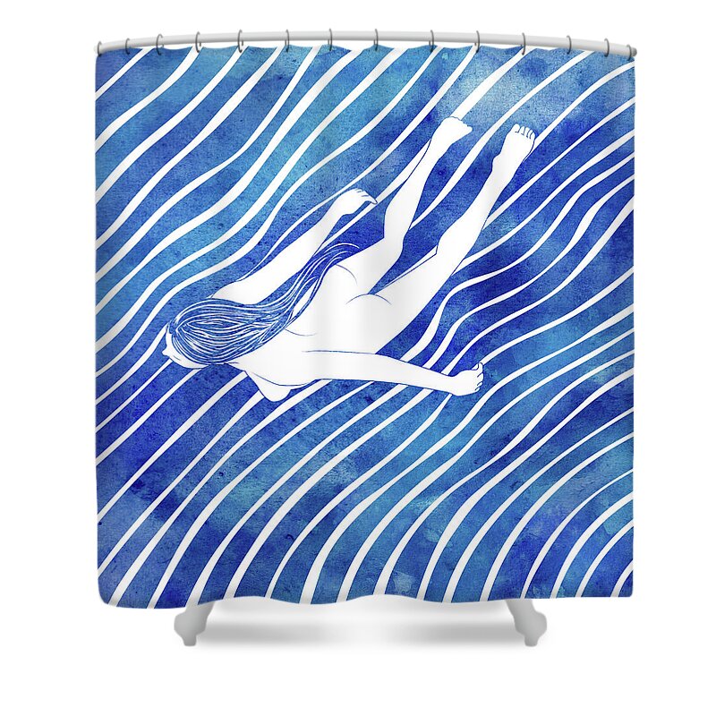 Beauty Shower Curtain featuring the mixed media Water Nymph LXIV by Stevyn Llewellyn