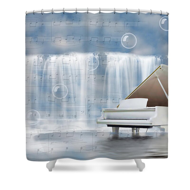 Digital Design Shower Curtain featuring the digital art Water synphony for piano by Angel Jesus De la Fuente
