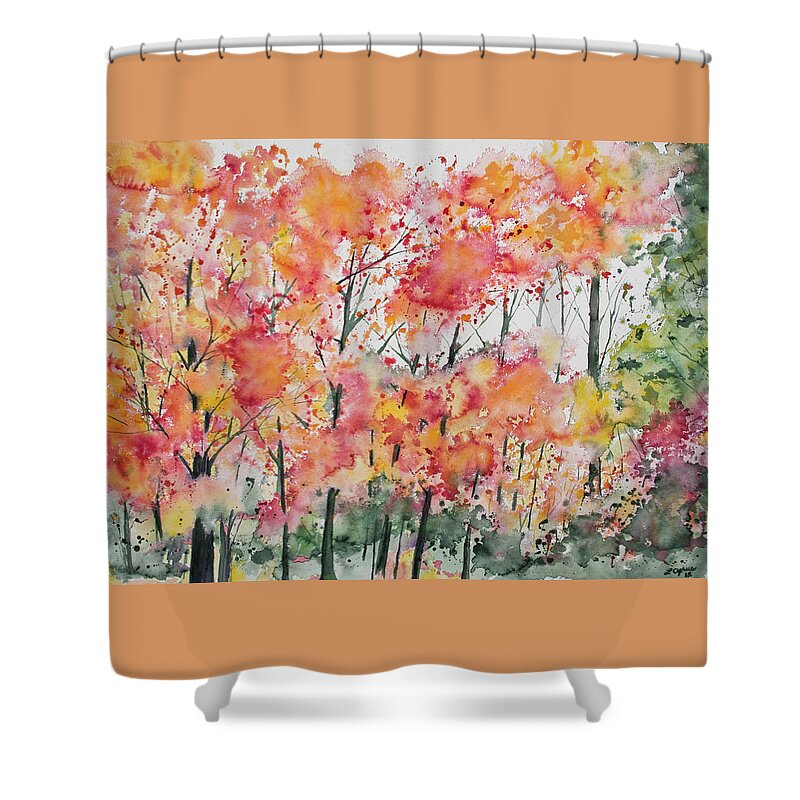 Forest Shower Curtain featuring the painting Watercolor - Autumn Forest by Cascade Colors