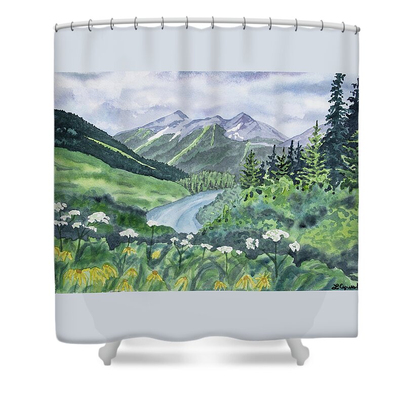Original Watercolor Shower Curtain featuring the painting Watercolor - Colorado Summer Landscape by Cascade Colors