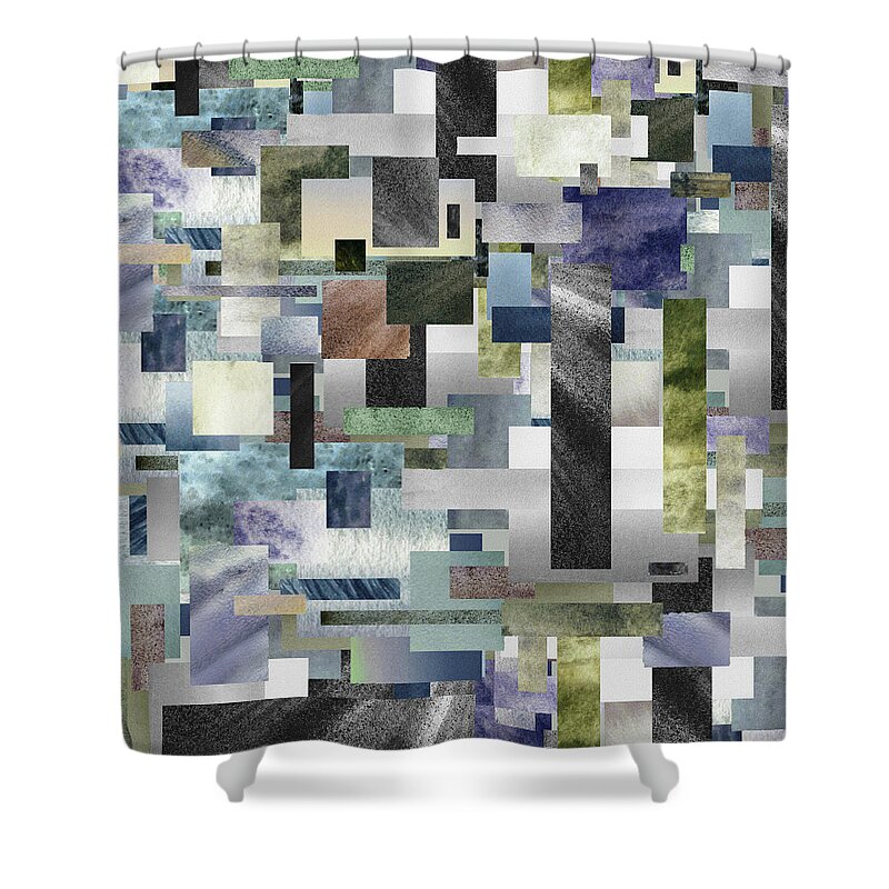 Gray Shower Curtain featuring the painting Watercolor Geometry Abstract Decor I by Irina Sztukowski