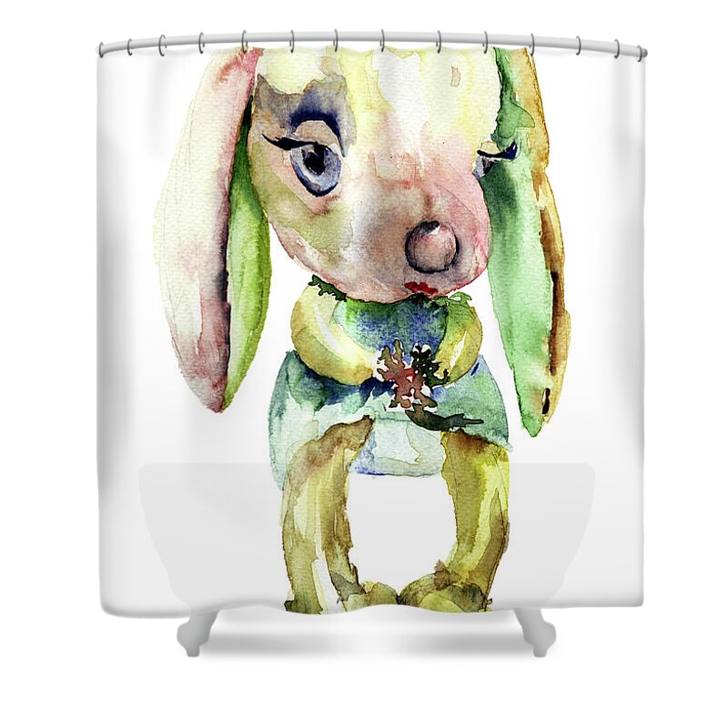 Animal Shower Curtain featuring the painting Watercolor illustration of rabbit by Regina Jershova