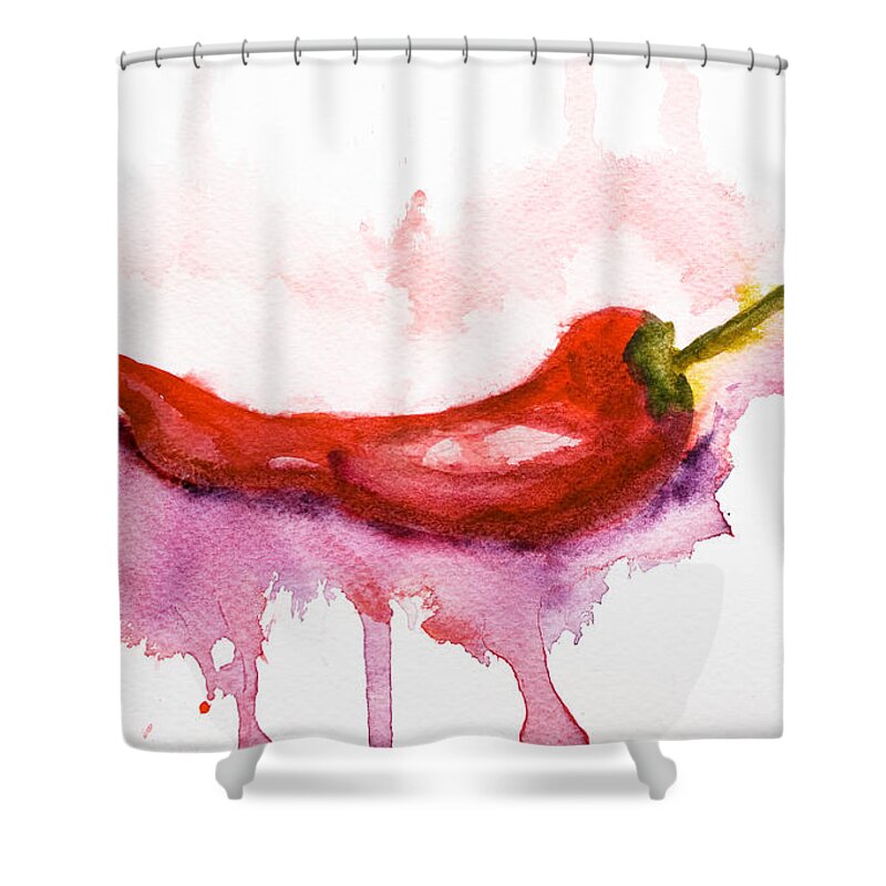 Agriculture Shower Curtain featuring the painting Watercolor illustration of red hot chili pepper by Regina Jershova