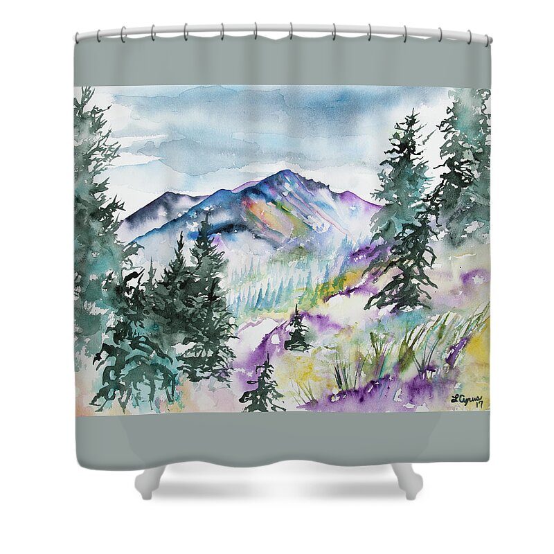 Long's Peak Shower Curtain featuring the painting Watercolor - Long's Peak Summer Landscape by Cascade Colors