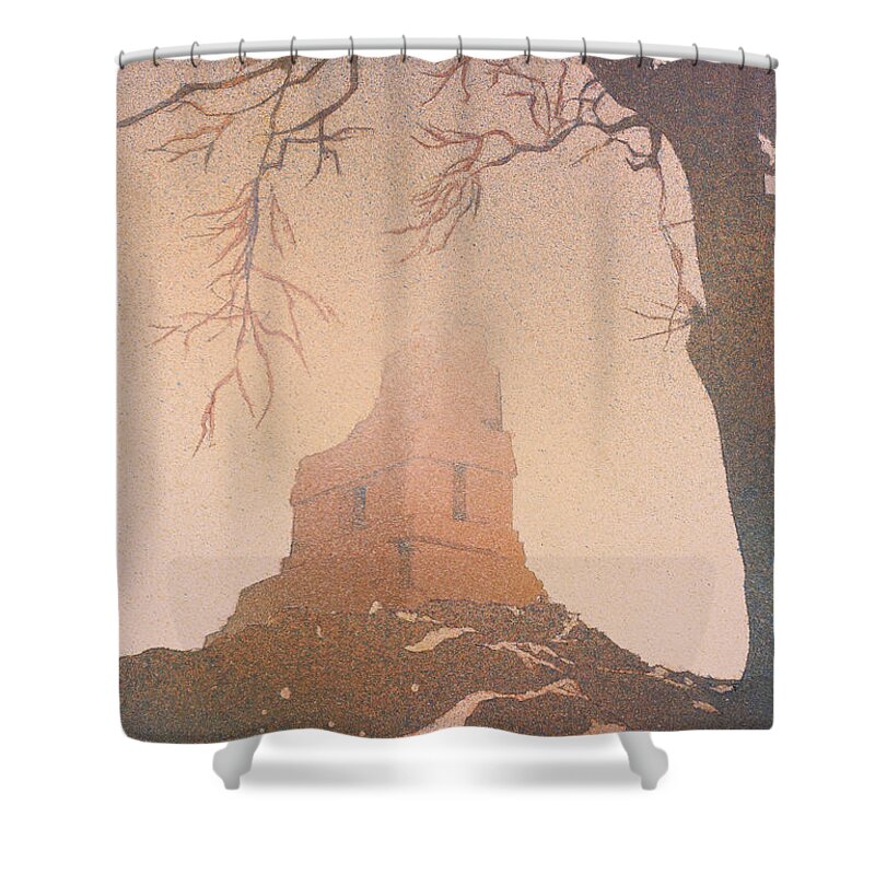 Archaeological Site Shower Curtain featuring the painting Watercolor painting of Mayan Temple- Tikal, Guatemala by Ryan Fox