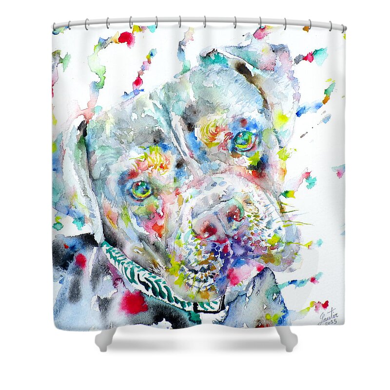 Pit Bull Shower Curtain featuring the painting Watercolor Pit Bull.2 by Fabrizio Cassetta