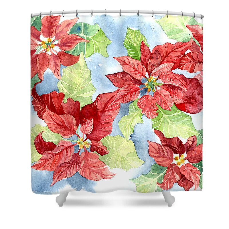 Poinsettia Shower Curtain featuring the painting Watercolor Poinsettias Christmas Decor by Audrey Jeanne Roberts