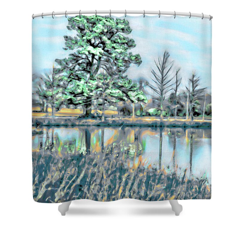 Pond Shower Curtain featuring the photograph Watercolor Pond Scenery by Gina O'Brien