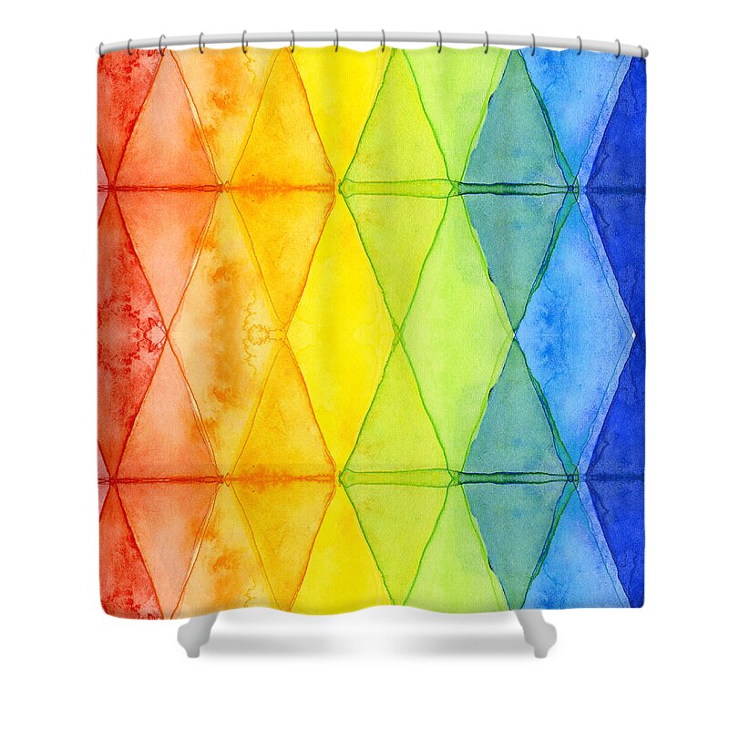 Triangles Geometric Rainbow Painting Colors Shapes Abstract Patten Colorful Pattern Rainbow Pattern Olga Shvartsur Illustration Colorful Watercolor Shapes Simplistic Shower Curtain featuring the painting Watercolor Rainbow Pattern Geometric Shapes Triangles by Olga Shvartsur