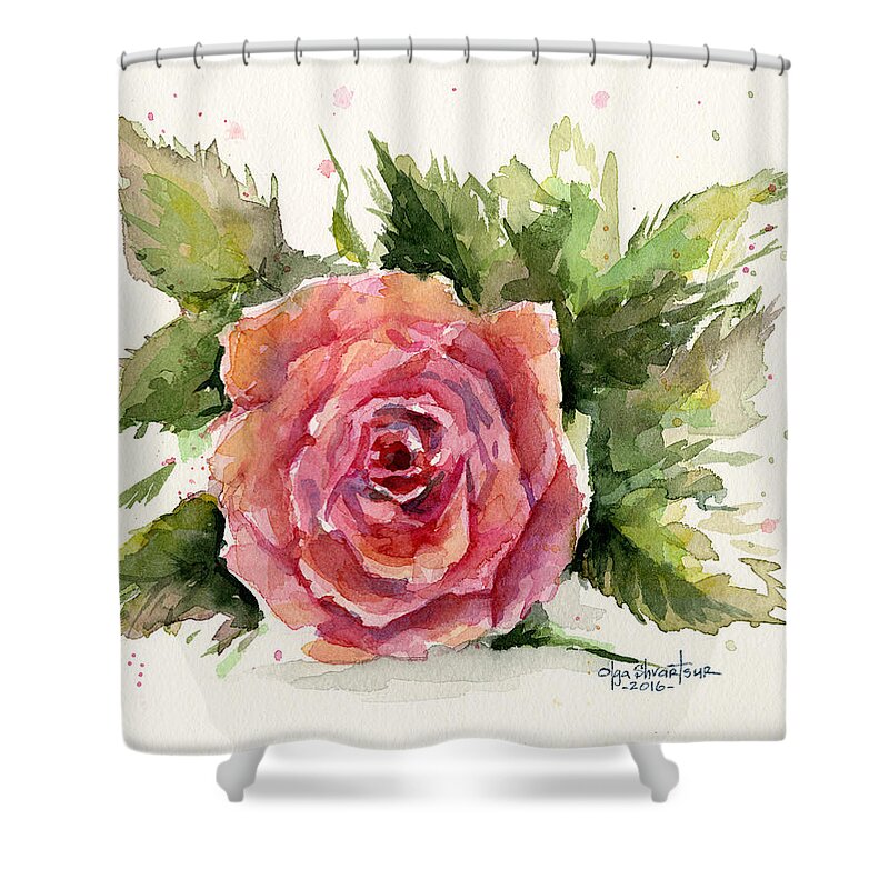 Rose Shower Curtain featuring the painting Watercolor Rose by Olga Shvartsur