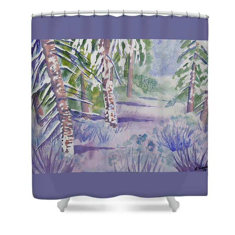 Path Shower Curtain featuring the painting Watercolor - Snowy Winter Path by Cascade Colors