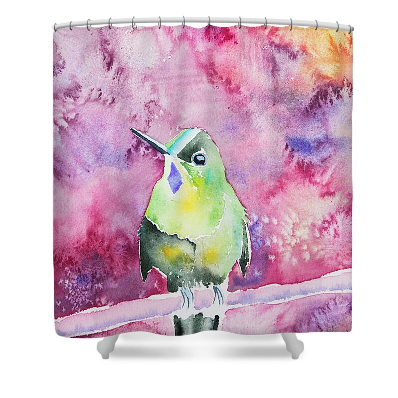 Violet-tailed Sylph Shower Curtain featuring the painting Watercolor - Violet-tailed Sylph by Cascade Colors
