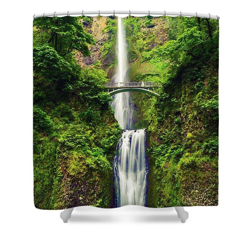 Waterfall Shower Curtain featuring the painting Watercolor Waterfal Series No 2 by Celestial Images
