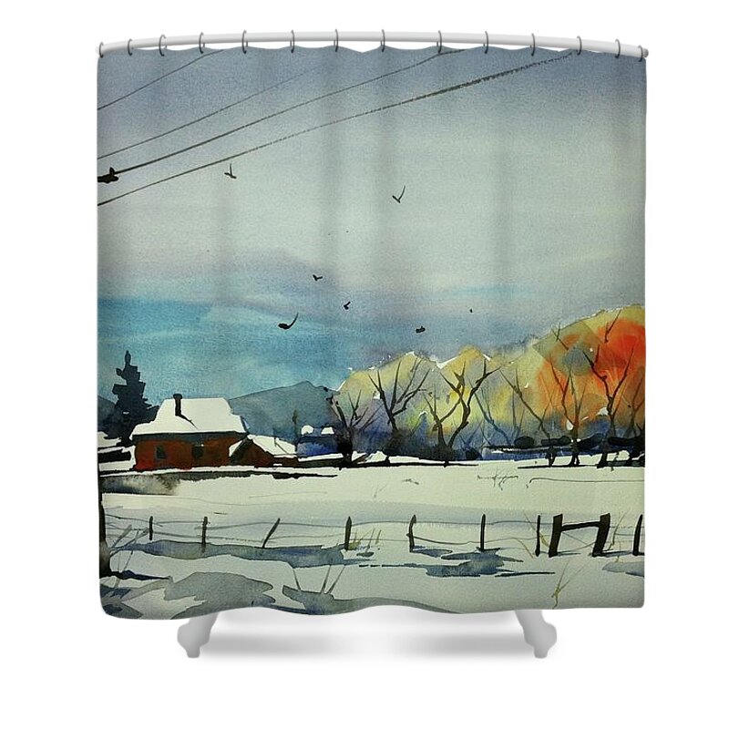 Colorado Landscape Shower Curtain featuring the painting Watercolor_3508 by Ugljesa Janjic