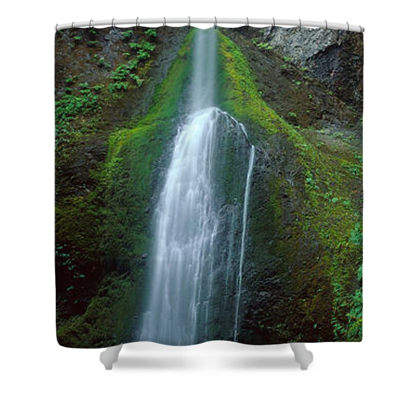 Photography Shower Curtain featuring the photograph Waterfall In Olympic National Rainforest by Panoramic Images