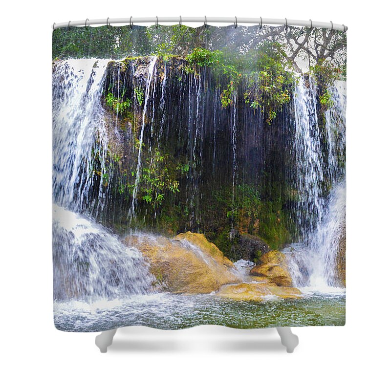 Rain Shower Curtain featuring the photograph Waterfall in Rain by Metaphor Photo