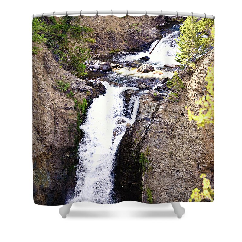 River Shower Curtain featuring the photograph Waterfall in Yellowstone by La Dolce Vita