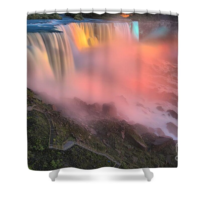 Niagara Falls Shower Curtain featuring the photograph Waterfall Night Lights by Adam Jewell