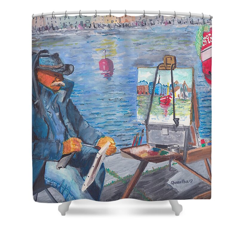 Watercolor Shower Curtain featuring the painting Waterfront Artist by Quwatha Valentine