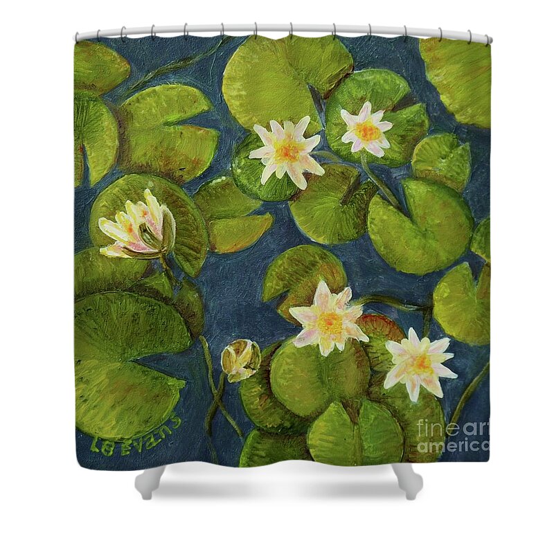Water Shower Curtain featuring the painting Waterlilies by Lynda Evans