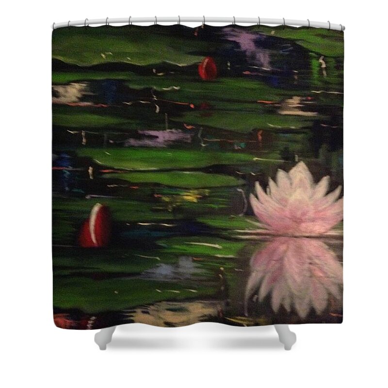 Waterlilies Shower Curtain featuring the painting Waterlilies - original sold by Therese Alcorn