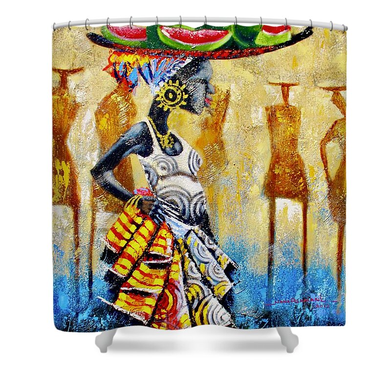 African Art Shower Curtain featuring the painting Watermelon by Nana