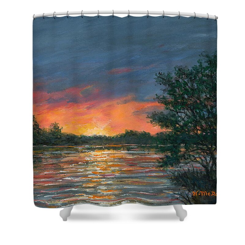 Sunset Shower Curtain featuring the painting Waterway Sundown by Kathleen McDermott