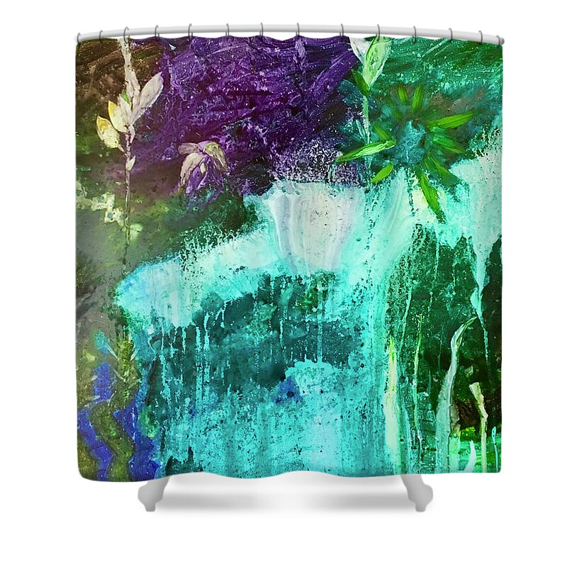 Aqua Shower Curtain featuring the painting Waterworld by Carole Johnson