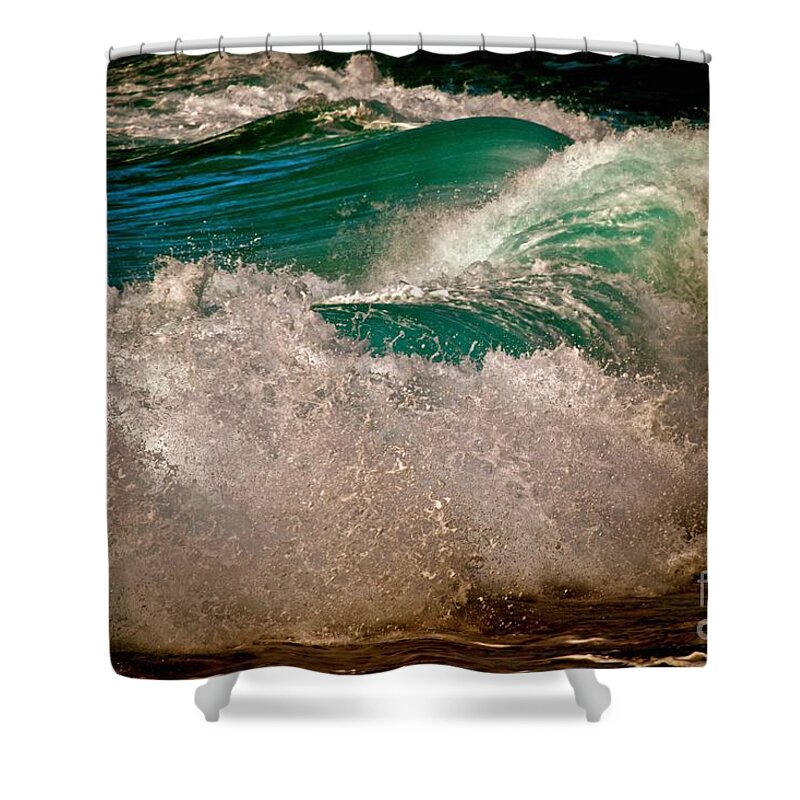 Wave Shower Curtain featuring the photograph Wave Plume - Sunset Beach Oahu by Debra Banks