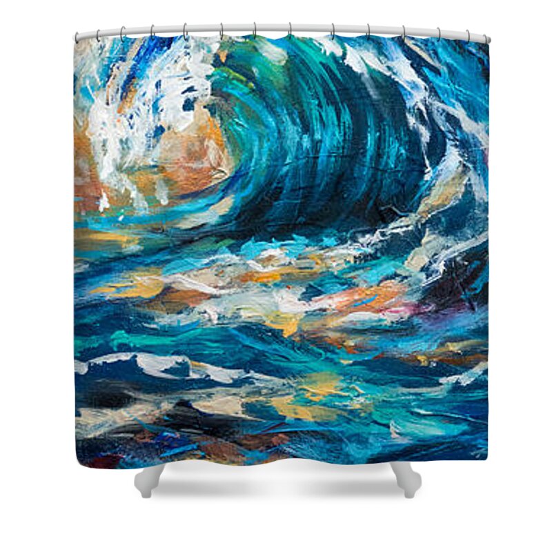 Wave Shower Curtain featuring the painting Wave Thin by Linda Olsen