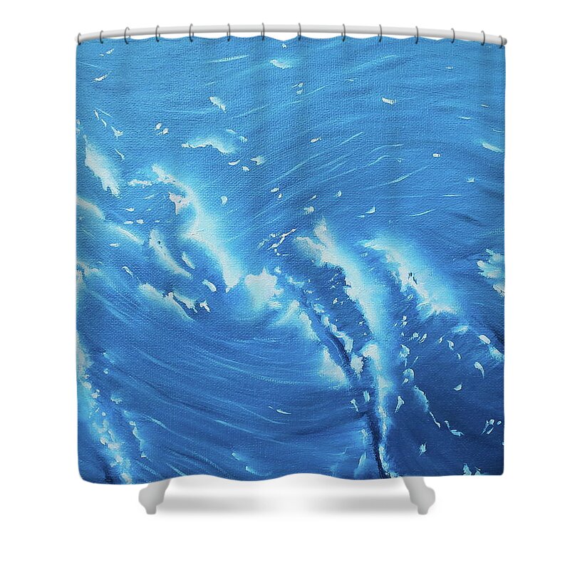 Waves Shower Curtain featuring the painting Waves - French Blue by Neslihan Ergul Colley