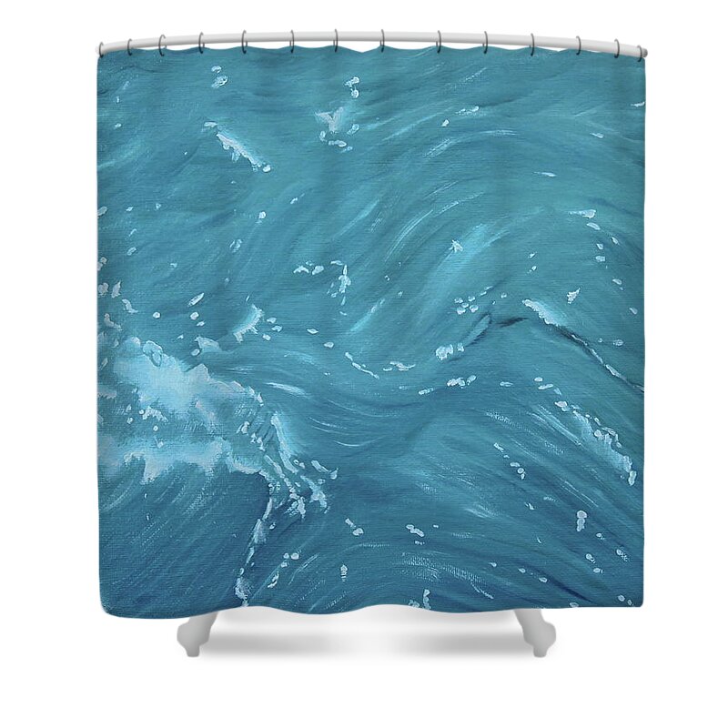 Waves Shower Curtain featuring the painting Waves - Light Blue by Neslihan Ergul Colley