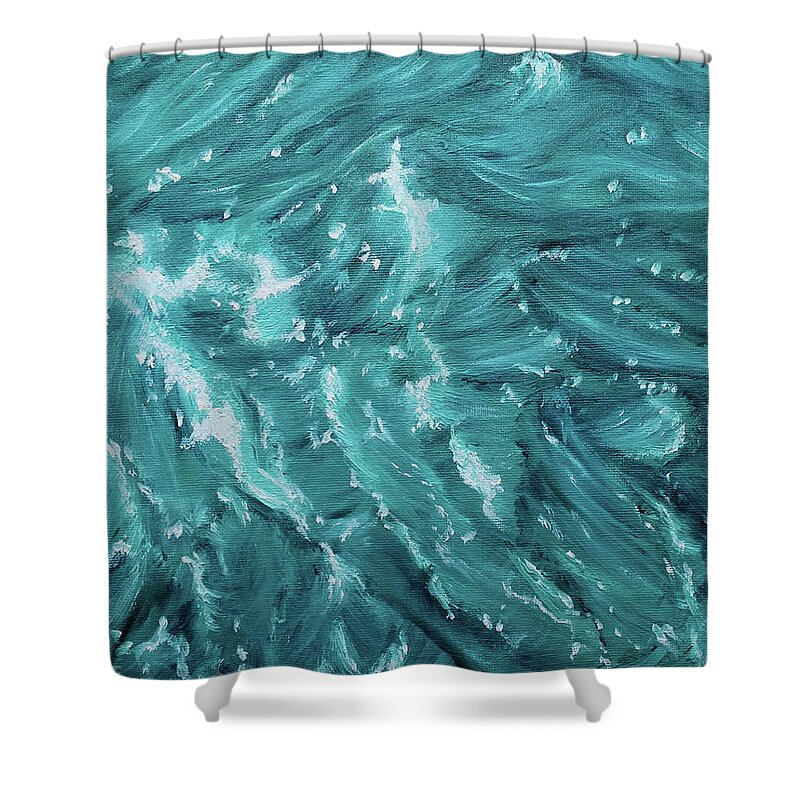 Waves Shower Curtain featuring the painting Waves - Light Turquoise by Neslihan Ergul Colley