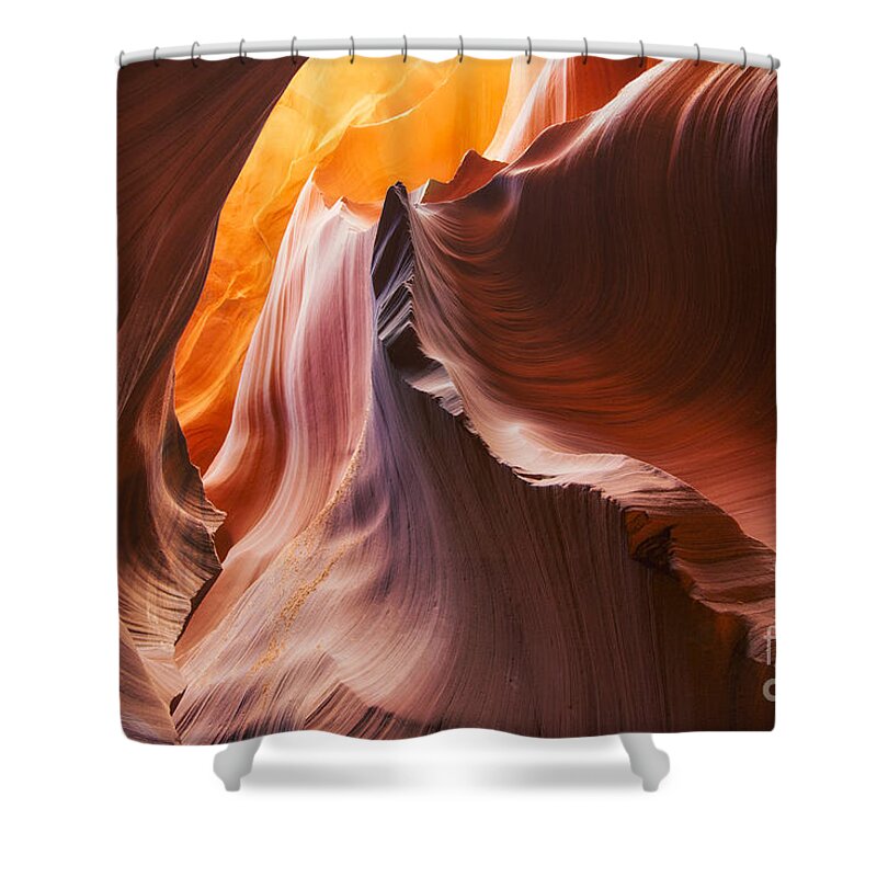 Lower Antelope Canyon Shower Curtain featuring the photograph Waves Of Color by Jennifer Magallon