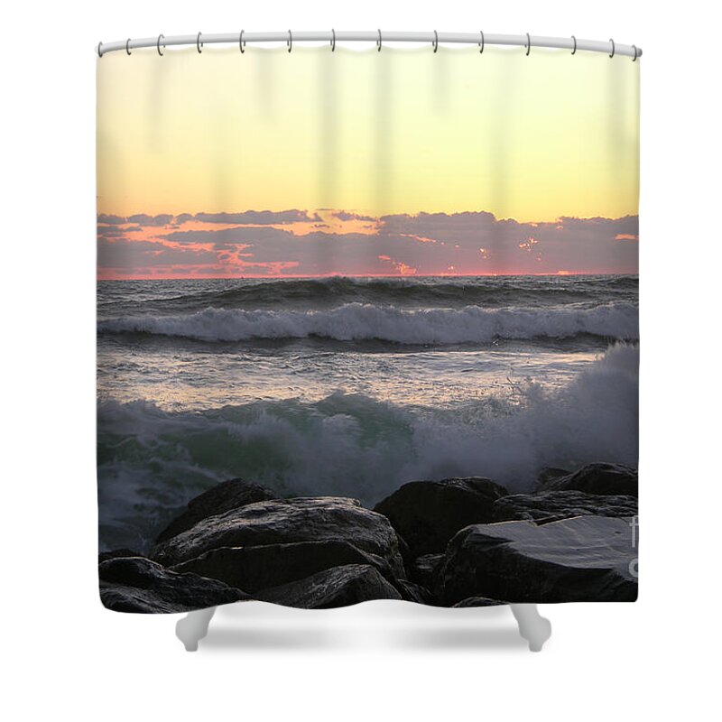 Waves Shower Curtain featuring the photograph Waves over the rocks 5-3-15 by Julianne Felton