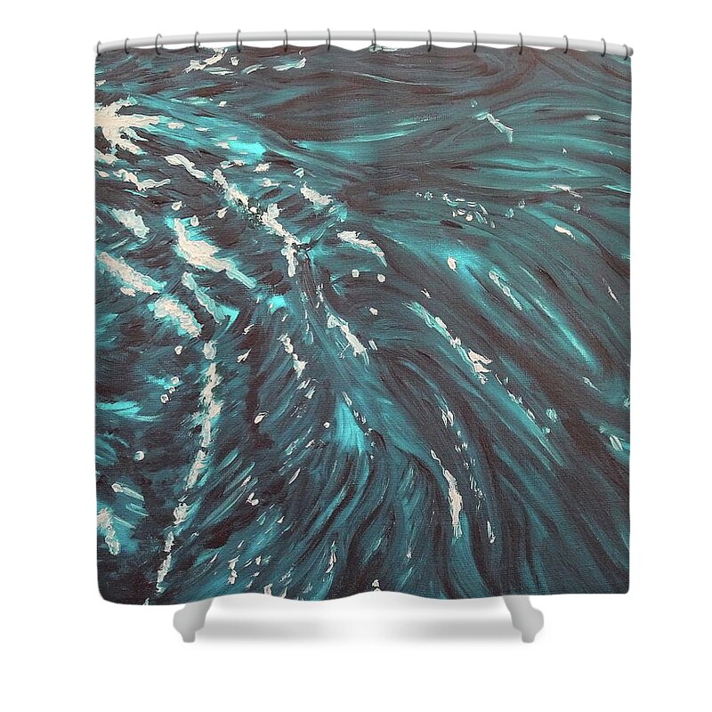 Water Shower Curtain featuring the painting Waves - Turquoise by Neslihan Ergul Colley