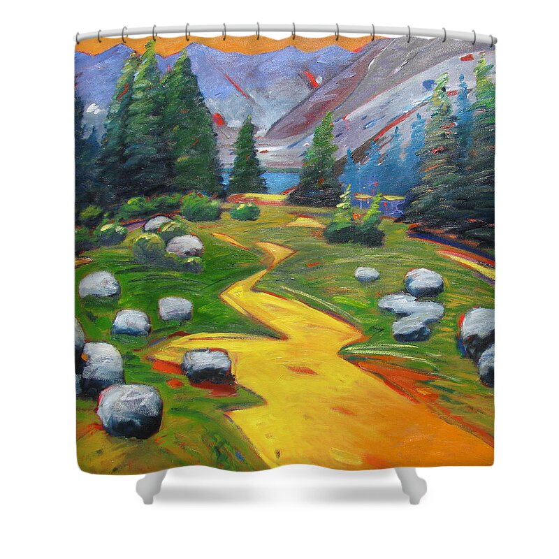 Landscape Shower Curtain featuring the painting Way To The Lake by Gary Coleman