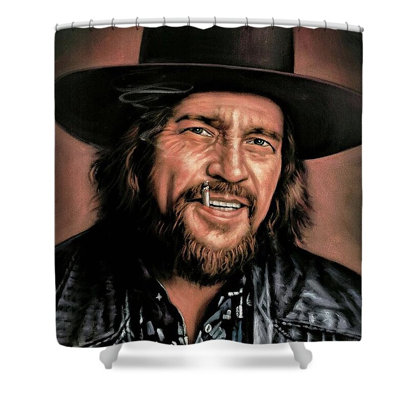 Waylon Jennings Portrait Shower Curtain featuring the painting Waylon Jennings portrait by Jorge Terrones
