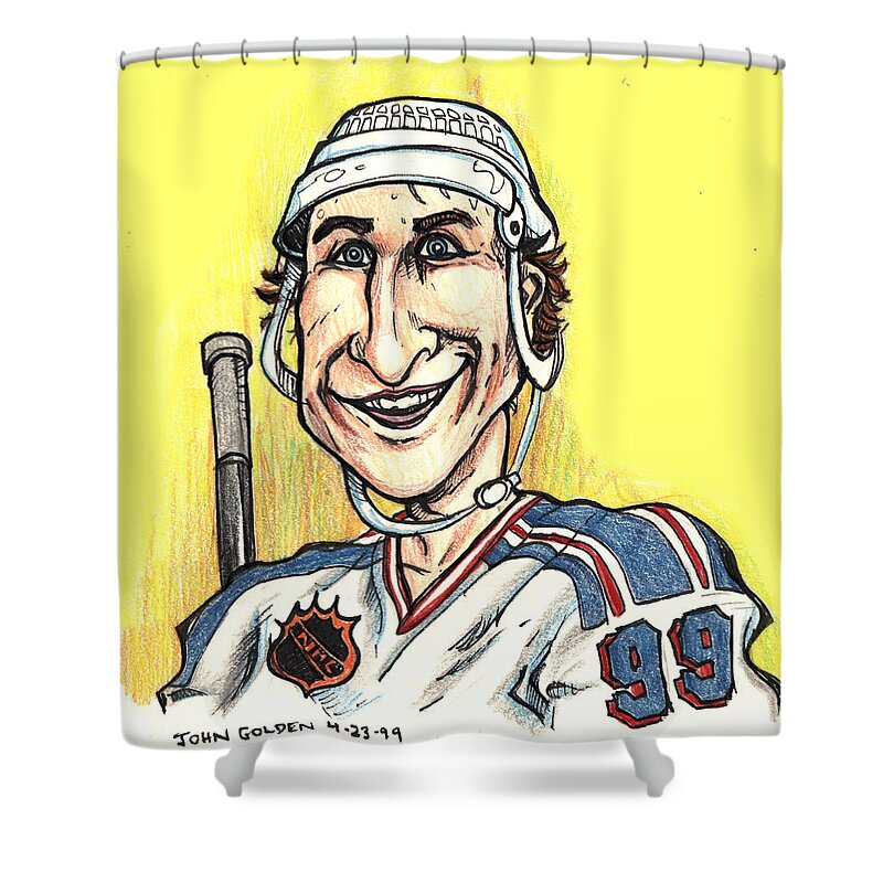 Wayne Gretsky Shower Curtain featuring the drawing Wayne Gretsky Caricature by John Ashton Golden