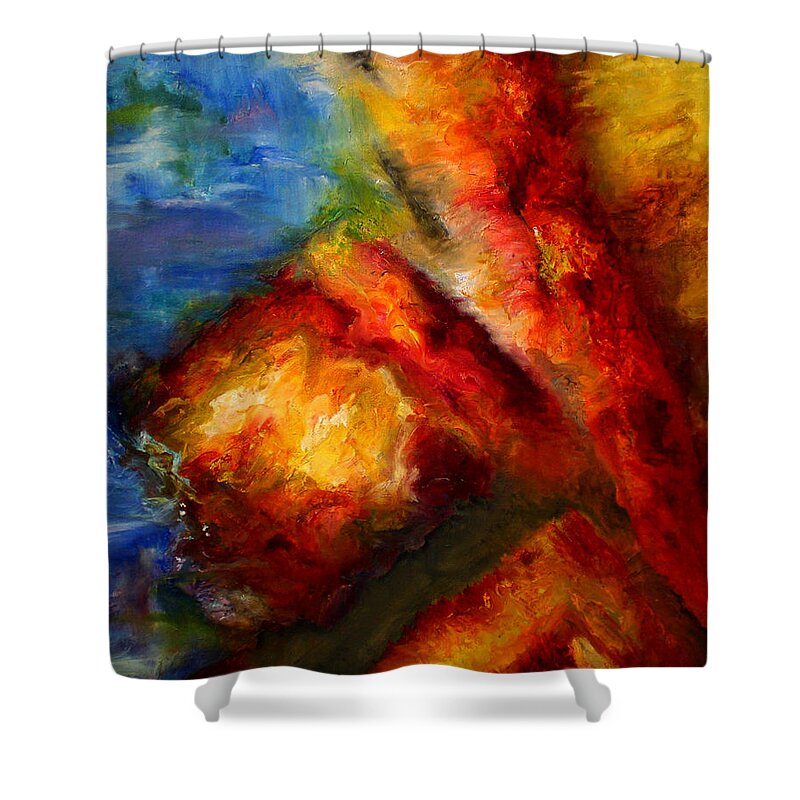Abstract Shower Curtain featuring the painting Ways by Louise Ellis