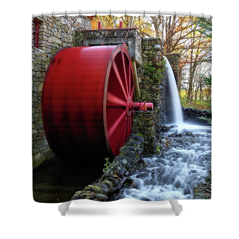 Landscape Shower Curtain featuring the photograph Wayside Inn Grist Mill Water Wheel by Betty Denise