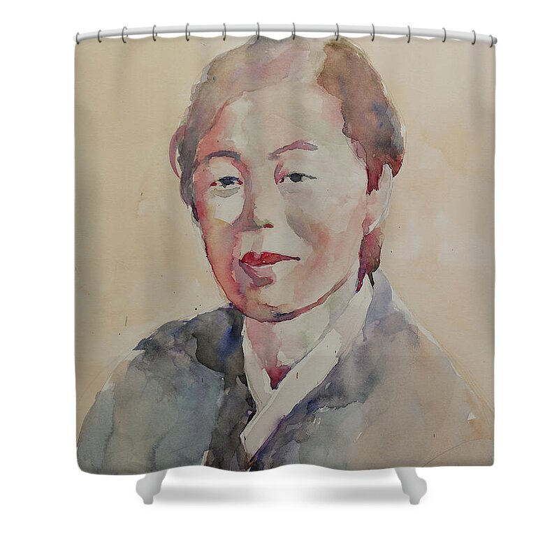 Watercolor Shower Curtain featuring the painting WC Portrait 1625 My Mama by Becky Kim